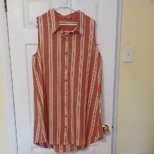 Dalin Sz L, Striped Sleeveless Button-Up Shirt Dress  (Belt Not Included)